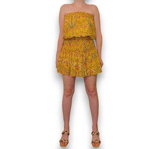Muche & Muchette‎ Strapless Beaded Smocked Waist Yellow Mini Dress